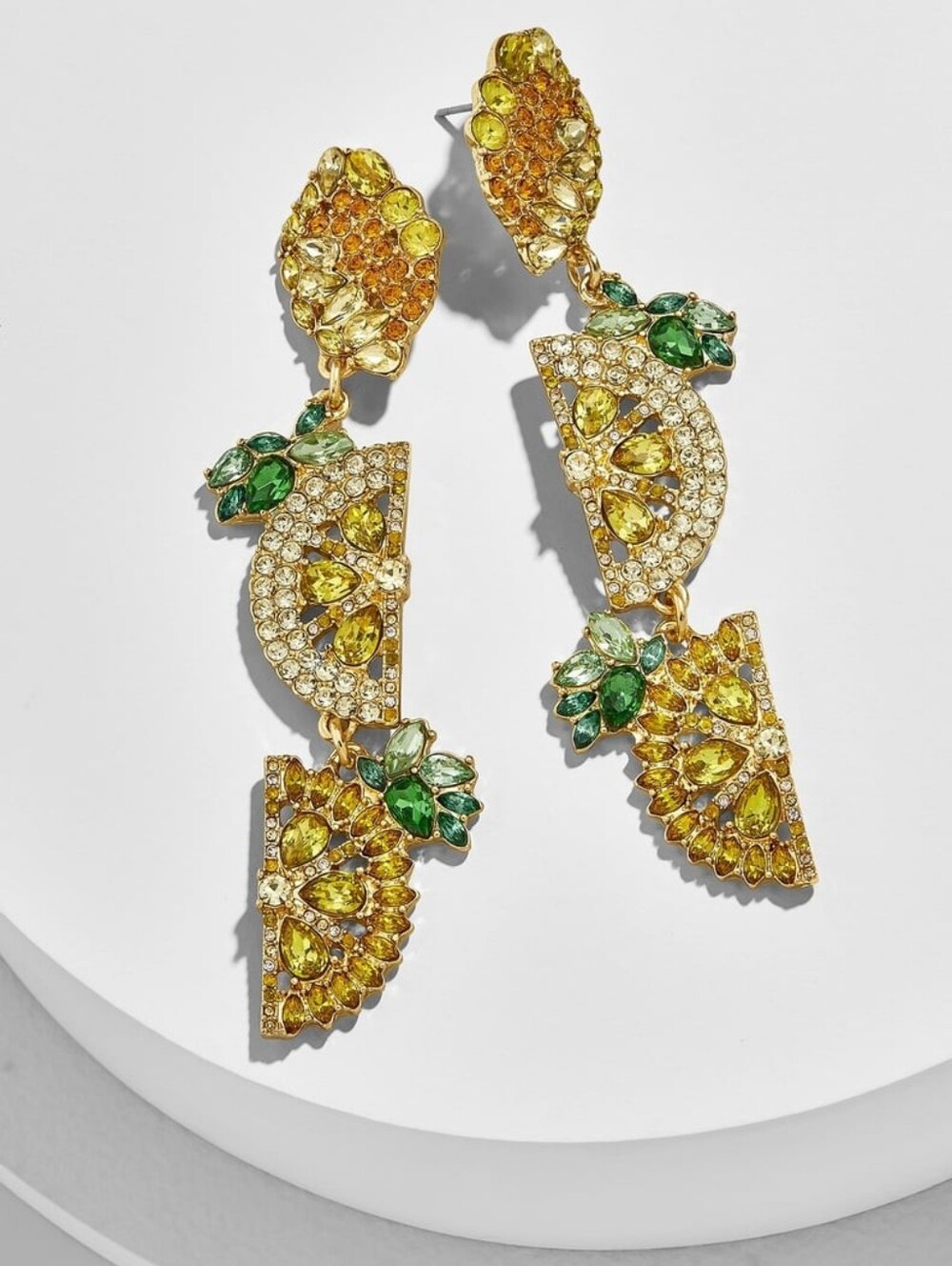BaubleBar Gold and Green Crystal Citrus Drop Earrings
